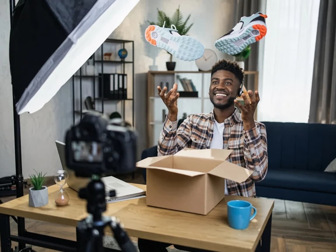 A creator filming a product video