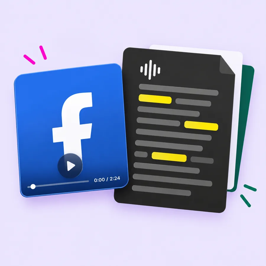 Facebook video beside a spoken-word transcript