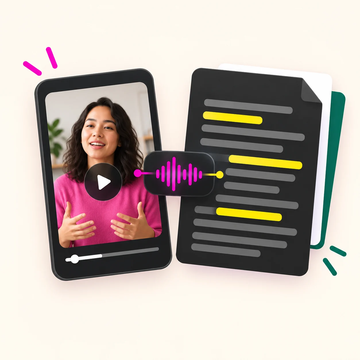 A person reviewing a video transcript next to the original clip