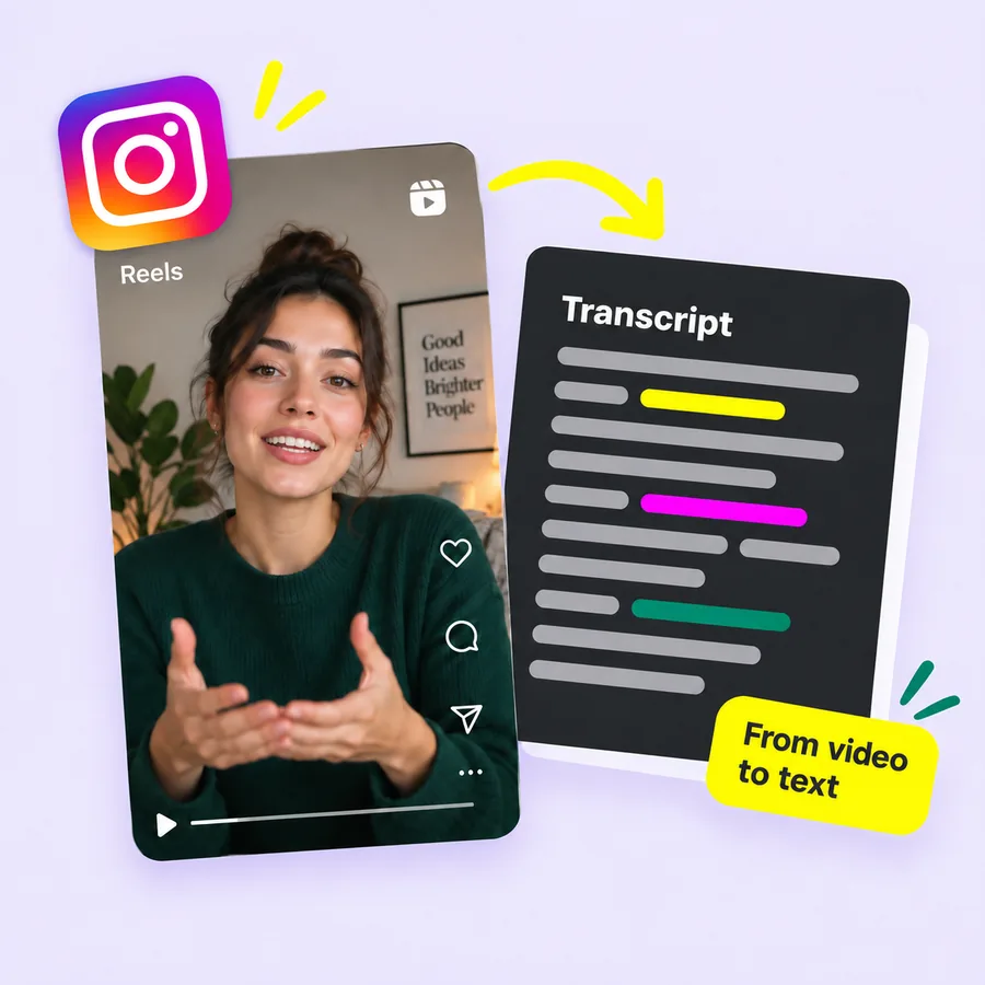Instagram Reel beside a spoken-word transcript