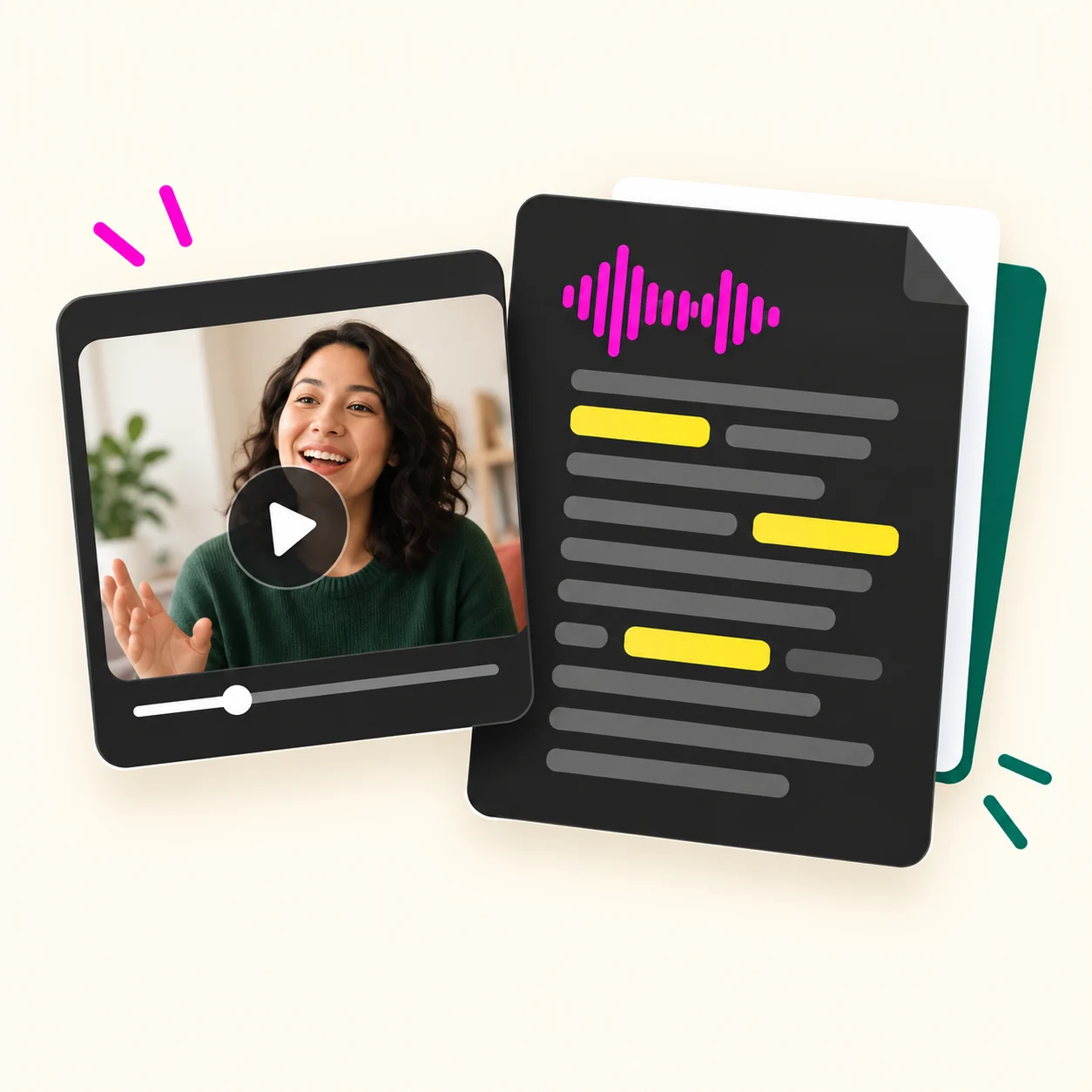 Video player beside a written transcript